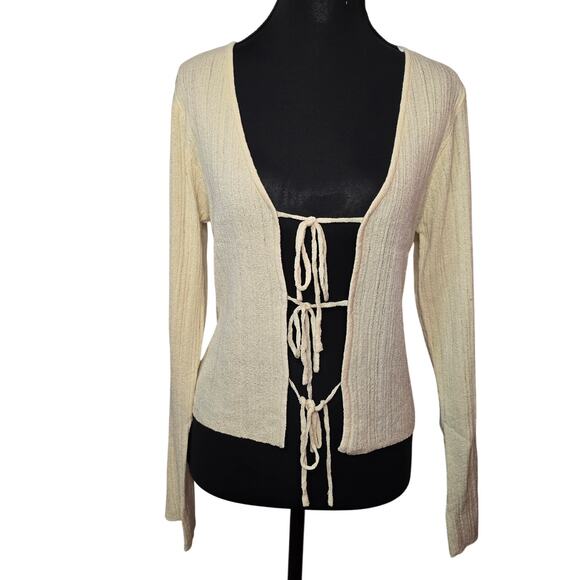 Sage The Label Cream Valeria Tie Front Rib Cardi Sweater Size Large - Picture 6 of 8